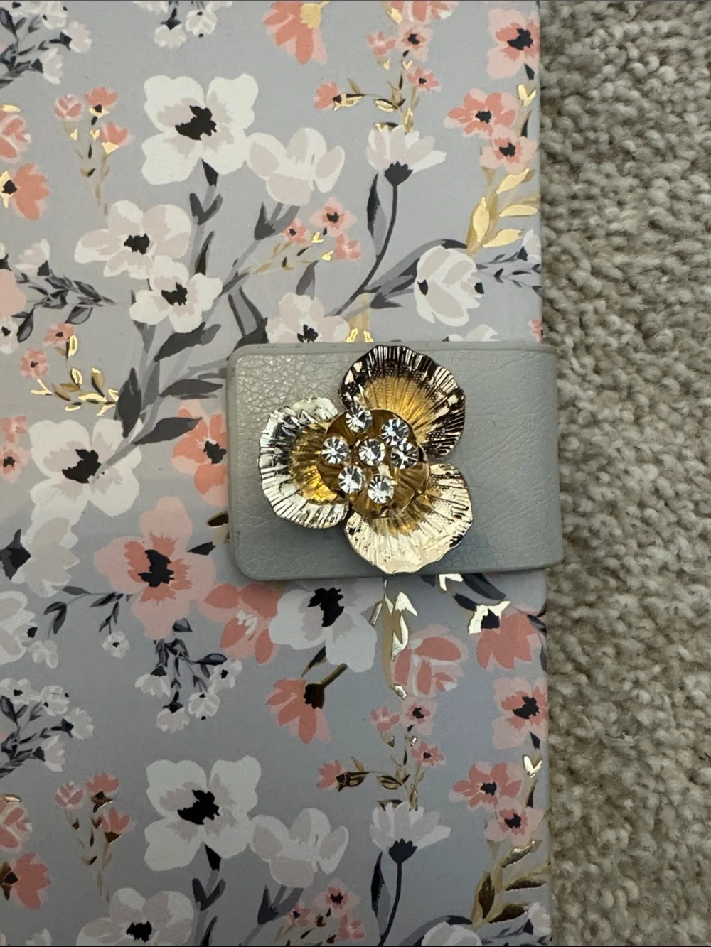 Badgley Mischka Gray Floral Tablet Folio with Pink & White Blossoms
